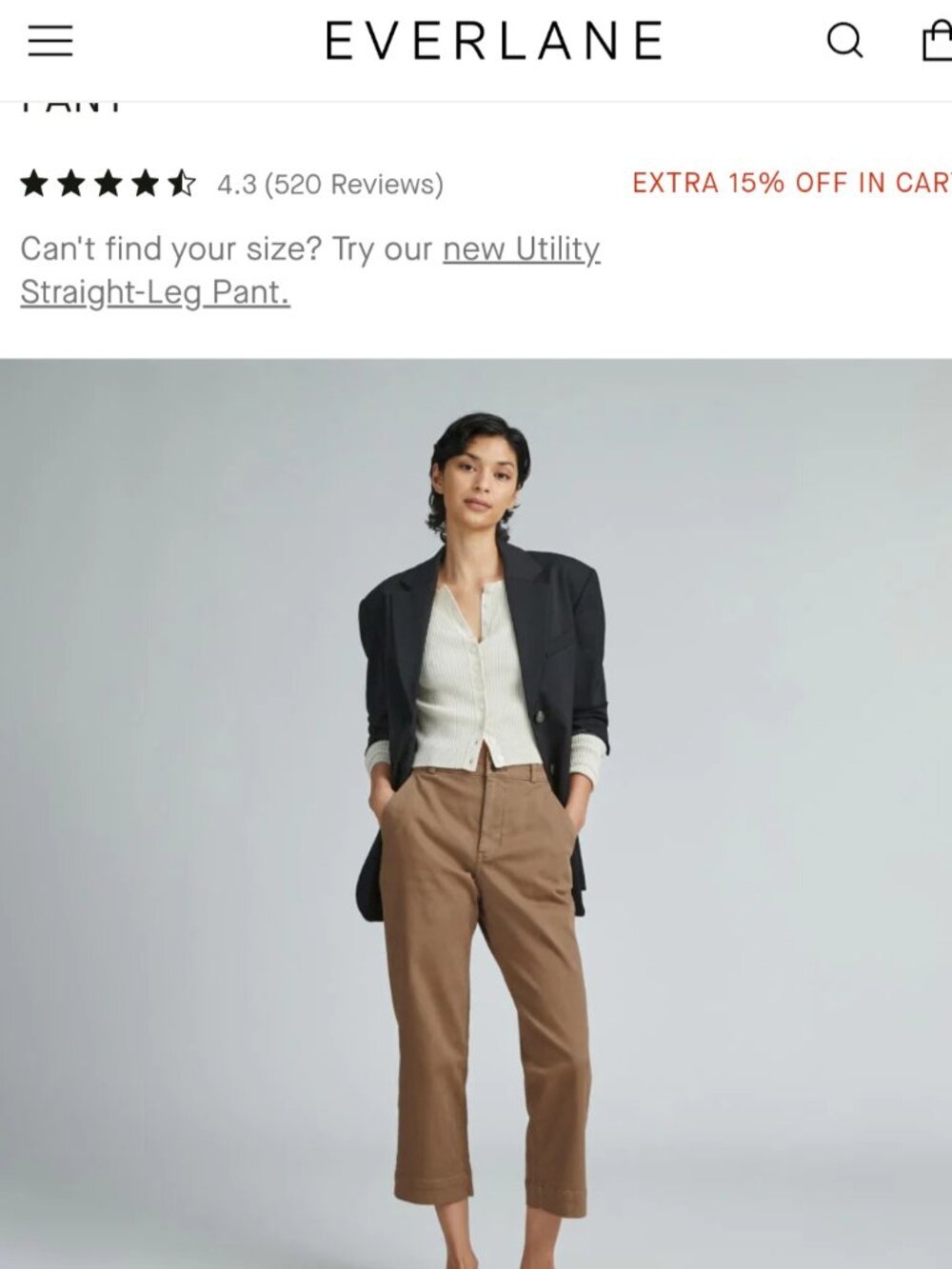 Everlane Organic Straight Leg Pant - Size 6